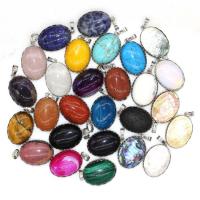 Gemstone Vedhæng Smykker, Messing, med Ædelsten, Oval, sølvfarvet forgyldt, Unisex, flere farver til valg, nikkel, bly & cadmium fri, 27x20mm, Solgt af PC