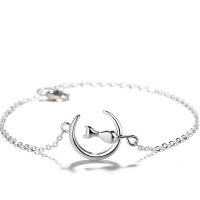 Argento Bracciali, 925 sterline d'argento, with 1.18 inch extender chain, Gatto, per la donna, argento, 10mm, Lunghezza Appross. 5.9 pollice, 3Strandstrefolo/lotto, Venduto da lotto