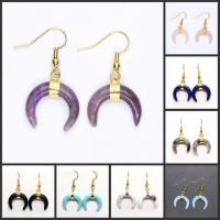 Gemstone Oorbellen, Edelsteen, met Messing, Maan, gold plated, voor vrouw, meer kleuren voor de keuze, 20x20mm, Verkocht door pair