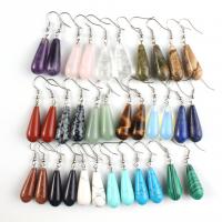 Gemstone Oorbellen, Edelsteen, Traan, silver plated, voor vrouw, meer kleuren voor de keuze, 30x10mm, Verkocht door pair