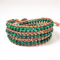 Gemstone Bracciali, cavo di cuoio, with Pietra naturale & lega in zinco, unisex, verde, 610mm, 2PC/lotto, Venduto da lotto