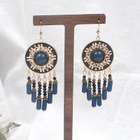 Fashion Fringe Boucles d'oreilles, alliage de zinc, avec Seedbead & turquoise, Rond, Placage, couleurs mélangées, protéger l'environnement, sans nickel, plomb et cadmium, 75x27mm, Vendu par paire