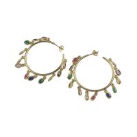 Brass Hoop Earring micro pave cubic zirconia original color nickel lead & cadmium free Sold By Pair