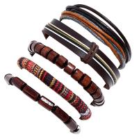 Lederen koord armband, Kunstleer, armband, met Zinc Alloy, plated, 5 stuks & mode sieraden & uniseks, meer kleuren voor de keuze, nikkel, lood en cadmium vrij, 60mm, Verkocht door Stel