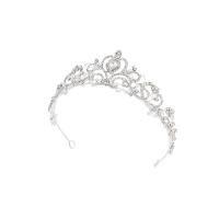 Tiaraer, Zinc Alloy, Crown, sølvfarvet forgyldt, til brude & med rhinestone, hvid, nikkel, bly & cadmium fri, 140*60mm, Solgt af PC