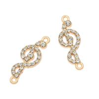 Zinco-Alloy-Connettore, lega in zinco, Nota Musicale, placcato color oro, con strass, 27x10x2.50mm, Foro:Appross. 1mm, 100PC/borsa, Venduto da borsa