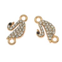 Conector de liga de zinco, Pato, cromado de cor dourada, com strass, 19x11x3mm, Buraco:Aprox 1.5mm, 100PCs/Bag, vendido por Bag