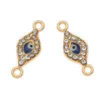 Forbindelse til zinklegering, Zinc Alloy, Evil Eye, guldfarve belagt, med rhinestone, 22x9x2.50mm, Hole:Ca. 1.5mm, 100pc'er/Bag, Solgt af Bag