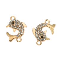 Forbindelse til zinklegering, Zinc Alloy, Dolphin, guldfarve belagt, med rhinestone, 22x17x3mm, Hole:Ca. 1.5mm, 100pc'er/Bag, Solgt af Bag