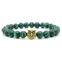 Natural Malachite & Owl Zinc Alloy Charms Bracelet fashion jewelry & Unisex 8MM Sold By PC