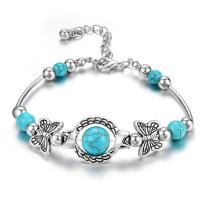 Sinc Alloy Bracelet, le Turquoise Nádúrtha, plátáilte, jewelry faisin & unisex, nicil, luaidhe & caidmiam saor in aisce, 70mm, Díolta De réir Snáithe