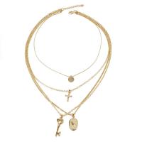 Mode Multi laag ketting, Zinc Alloy, gold plated, drie lagen & ovale keten & voor vrouw, nikkel, lood en cadmium vrij, 10mm,20mm,25mm,30mm, Per verkocht Ca 15 inch Strand