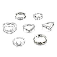 Sinc Alloy Ring Set, dath airgid plated, 7 bpíosa & do bhean, nicil, luaidhe & caidmiam saor in aisce, 7mm,10mm, Méid:10.5, 7ríomhairí pearsanta/Socraigh, Díolta De réir Socraigh