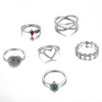 Zink Alloy Ring Set, antik silver pläterad, 6 stycken & för kvinna & med strass, nickel, bly och kadmium gratis, 7mm,8mm,10mm,12mm, Storlek:7-10.5, 6PC/Ställ, Säljs av Ställ