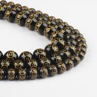 Natural Black Agate Beads Round black 48/Strand Sold By Strand