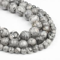 Gemstone Smycken Pärlor, Karta sten, Rund, polerad, grå, 63PC/Strand, Säljs av Strand