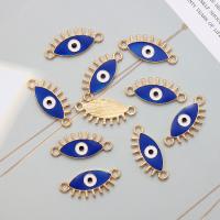 Zink Alloy Connector, Evil Eye, guldfärg pläterade, DIY & emalj, blå, nickel, bly och kadmium gratis, 25x11mm, 10PC/Bag, Säljs av Bag