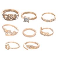 Zink legering Ring Sæt, Zinc Alloy, guldfarve belagt, 8 stykker & for kvinde & med rhinestone, nikkel, bly & cadmium fri, 8pc'er/sæt, Solgt af sæt