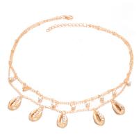 Zinc Alloy Jewelry Necklace Shell gold color plated Double Layer & oval chain & for woman & with rhinestone nickel lead & cadmium free Sold Per Approx 18.4 Inch Strand