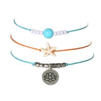 Sinc Alloy Anklet, Céir, le Turquoise sintéiseach & Sinc Alloy, dath airgid antique plátáilte, trí phíosa & stíl Bohemian & do bhean, dathanna measctha, 3Snáitheanna/Socraigh, Díolta De réir Socraigh