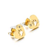 Roestvrij staal Stud Earrings, Hart, plated, voor vrouw, meer kleuren voor de keuze, nikkel, lood en cadmium vrij, 10x12mm, Verkocht door pair