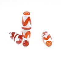 Naturlige tibetanske Agate Dzi Beads, Tibetansk agat, Kolonne, dyb orange, 38x12x12mm, 5/Bag, Solgt af Bag