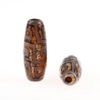 Naturlige tibetanske Agate Dzi Beads, Tibetansk agat, Kolonne, rødbrun, 11x11x31mm, 1/PC, Solgt af PC