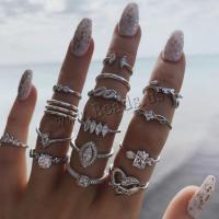 Sinc Alloy Ring Set, dath airgid plated, 15 phíosa & do bhean & le rhinestone, nicil, luaidhe & caidmiam saor in aisce, 15ríomhairí pearsanta/Socraigh, Díolta De réir Socraigh