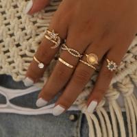 Zinc Alloy Ring Set gold color plated 8 pieces & for woman & with rhinestone nickel lead & cadmium free Sold By Set