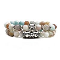 Bracciali Amazonite naturale, Amazzonite, with ottone, placcato argento antico, elastico & unisex & stili diversi per la scelta, nessuno, Lunghezza Appross. 7.5 pollice, Venduto da set