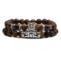 Přírodní Tiger Eye Náramky, Tygří oko, s Mosaz, starožitné barva postříbřená, elastické & unisex & různé styly pro výběr, více barev na výběr, Délka Cca 7.5 inch, Prodáno By nastavit