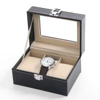 Kijk Jewelry Box, PU, met Katoenfluweel & Glas & Roestvrij staal, uniseks, zwart, 160x110x80mm, Verkocht door PC