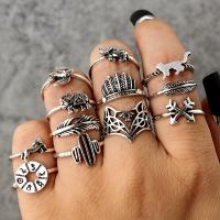 Zink legering Ring Sæt, Zinc Alloy, antik sølv farve forgyldt, 12 stk. & for kvinde, nikkel, bly & cadmium fri, Solgt af sæt