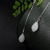 925 Sterling Silver Drop & Dangle Oorbellen, 925 sterling zilver, met Tian, voor vrouw, 7x24mm, Verkocht door pair