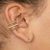 alliage de zinc Clip boucle d’oreille, Placage de couleur d'or, avec les perles en plastique & avec strass, doré, protéger l'environnement, sans nickel, plomb et cadmium, Vendu par PC