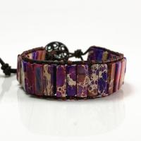 Wrap armband, lederen koord, met Indruk Jasper & Zinc Alloy, uniseks, gemengde kleuren, 250mm, Verkocht door PC