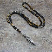 Halskettingen met edelstenen, Tiger Eye, met Lava, plated, voor de mens, 6mm,130mm, Per verkocht Ca 31.5 inch Strand