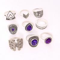 Juego de anillos de aleación de zinc, chapado en color de plata antigua, nueve piezas & para mujer, libre de níquel, plomo & cadmio, Vendido por Set