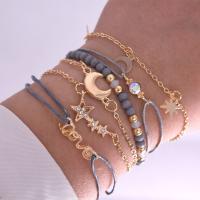 Zinc Alloy Bracelet with Wax Cord & Crystal gold color plated 6 pieces & oval chain & for woman & with rhinestone nickel lead & cadmium free Sold By Set