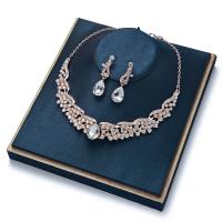 Zinklegering Sieraden Sets, oorbel & halsketting, Zinc Alloy, rose goud plated, 2 stuks & voor vrouw & met strass, metallic kleur plated, nikkel, lood en cadmium vrij, 15x48mm, Lengte Ca 18.11 inch, Verkocht door Stel