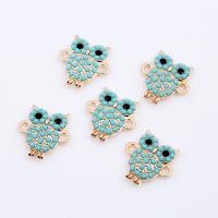 Connecteur en alliage de Zinc animal, avec turquoise, hibou, Placage de couleur d'or, DIY & pour femme & avec strass, protéger l'environnement, sans nickel, plomb et cadmium, 18x17x2.80mm, Vendu par PC