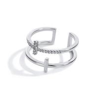 Cubique anneau en laiton Circonia Micro Pave, croix, Plaqué de platine, réglable & pavé de micro zircon & pour femme, protéger l'environnement, sans nickel, plomb et cadmium, Taille:5.5, Vendu par PC