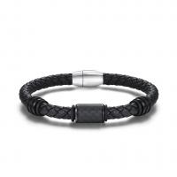 Roestvrij staal armbanden, met Koolstofvezel & PU, voor de mens, zwart, Per verkocht Ca 8.5 inch Strand