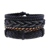 Men Bracelet Faux Leather bracelet with Wax Cord vintage & 4 pieces 60mm Sold By Set