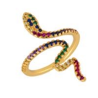 Cubic Zircon Messing fingerring, Snake, 18K forgyldt, justerbar & Micro Pave cubic zirconia & for kvinde, flerfarvede, nikkel, bly & cadmium fri, 22x31mm, Solgt af PC