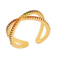 Cubic Zircon Brass Finger Ring 18K gold plated adjustable & micro pave cubic zirconia & for woman multi-colored nickel lead & cadmium free Sold By PC