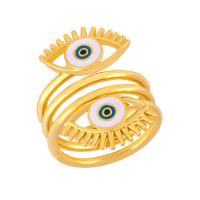 Mässing Finger Ring, Evil Eye, 18K guldpläterad, justerbar & för kvinna & emalj, nickel, bly och kadmium gratis, 23x28mm, Säljs av PC