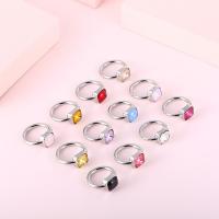 Cubic Zirconia anel de dedo de aço inoxidável, with zircone em forma de cubo, banhado, unissex & tamanho diferente para a escolha, Mais cores pare escolha, vendido por PC