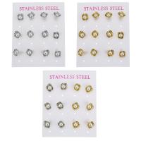 acero inoxidable Stud aretes, Pendiente de stud, con Perlas plásticas, chapado, 6 piezas & Joyería & para mujer, más colores para la opción, 8mm, Vendido por Set