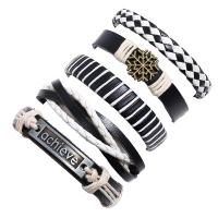 Rundsleder armbanden, Kunstleer, armband, met Zinc Alloy, plated, 5 stuks & mode sieraden & uniseks, 60mm, Verkocht door Stel